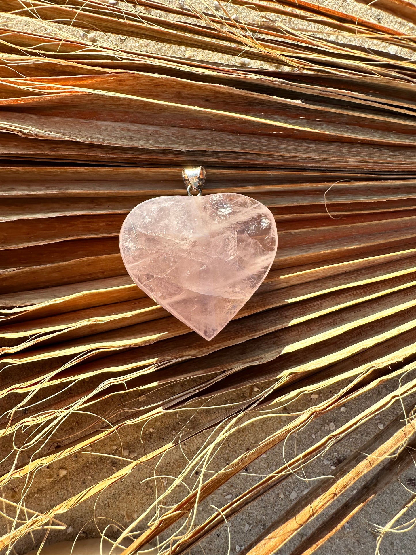 Rosenquarz Herz-Anhänger mit 925er Silber