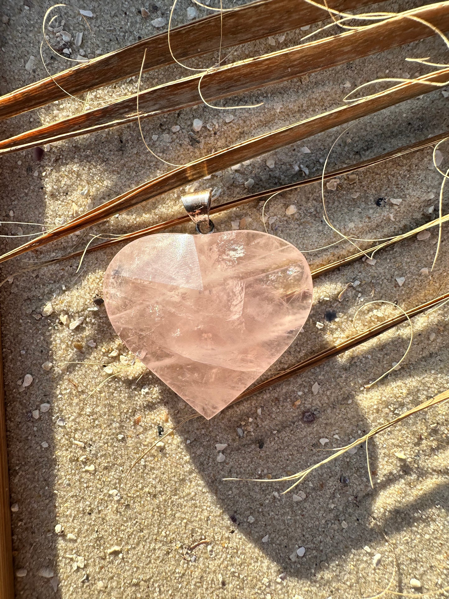 Rosenquarz Herz-Anhänger mit 925er Silber