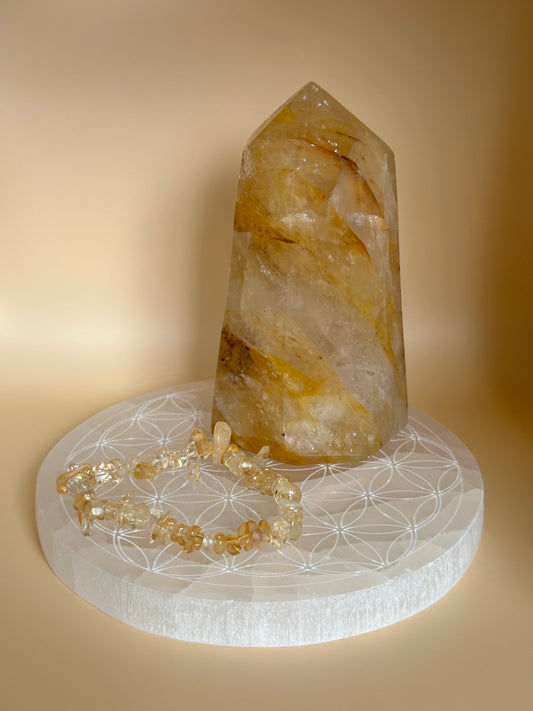 Selenit Untersetzer – Blume des Lebens