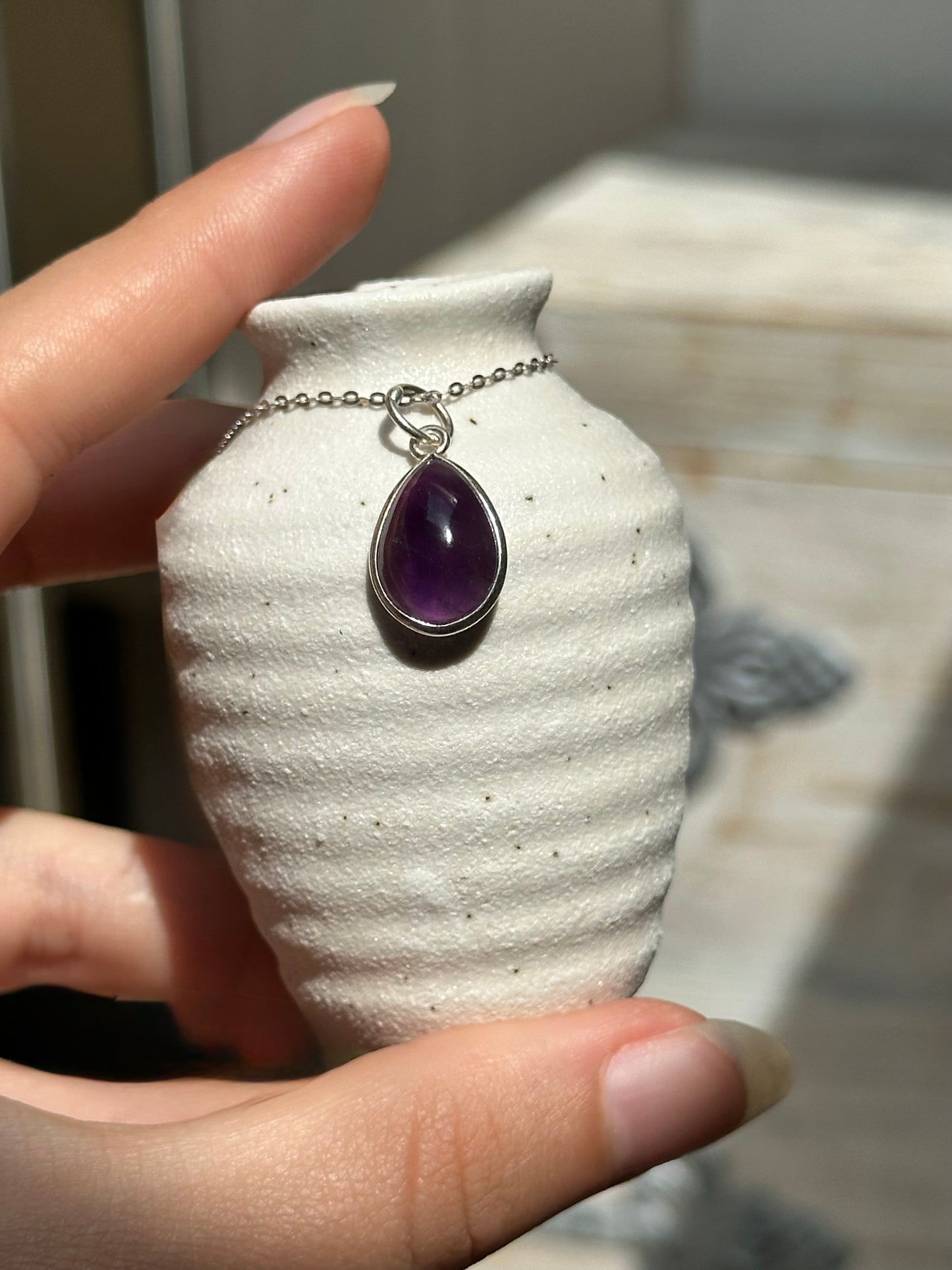 Amethyst Tropfenanhänger – 925er Silber